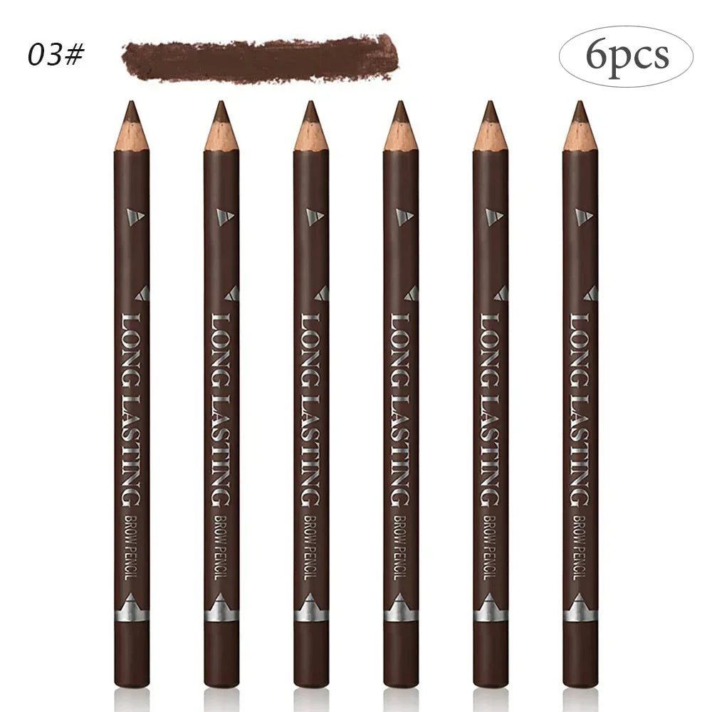 6/12Pcs Eye Brow Pencil Waterproof Professional Women Eye Makeup Pen Easy Color Natural Black Brown Cosmetic Beauty Eyebrow Tool Quake 6pc-03LIGHT BROWN
