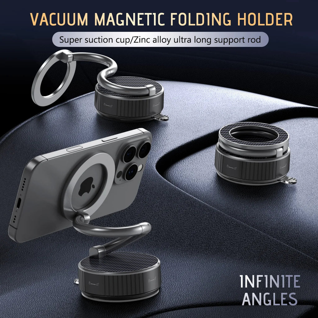 Car Magnetic Suction Cup Stand S-Shaped Foldable Adjustable Angle for Phones 360 Rotation Desk Dashboard Mount Home Travel Use Quake black