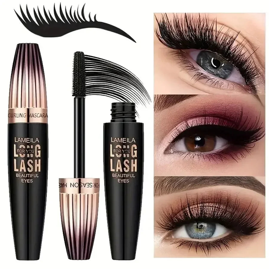 Waterproof 4D Mascara Thick Long Smudge-proof Plump Encrypted Long-lasting Curling Large Eye Makeup Makeup Tools Quake 1PC