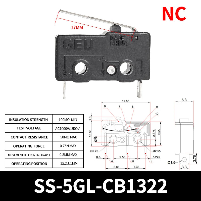 10/50/100PCS Micro Limit Switch with SPDT Snap Action Tact Switch on off Safe, Eco-Friendly for Home Appliance On/Off Control Quake SS-5GL-CB1322 50PCS