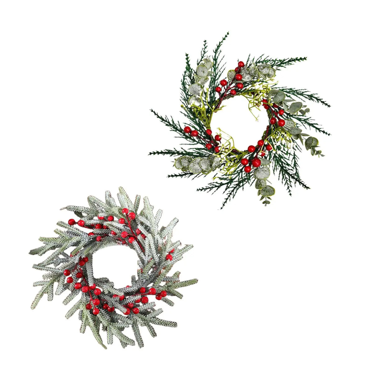 Christmas Candle Ring Decorative Rustic Artificial Red Berries Garland Candle Holder for Festival Living Room Decoration Quake