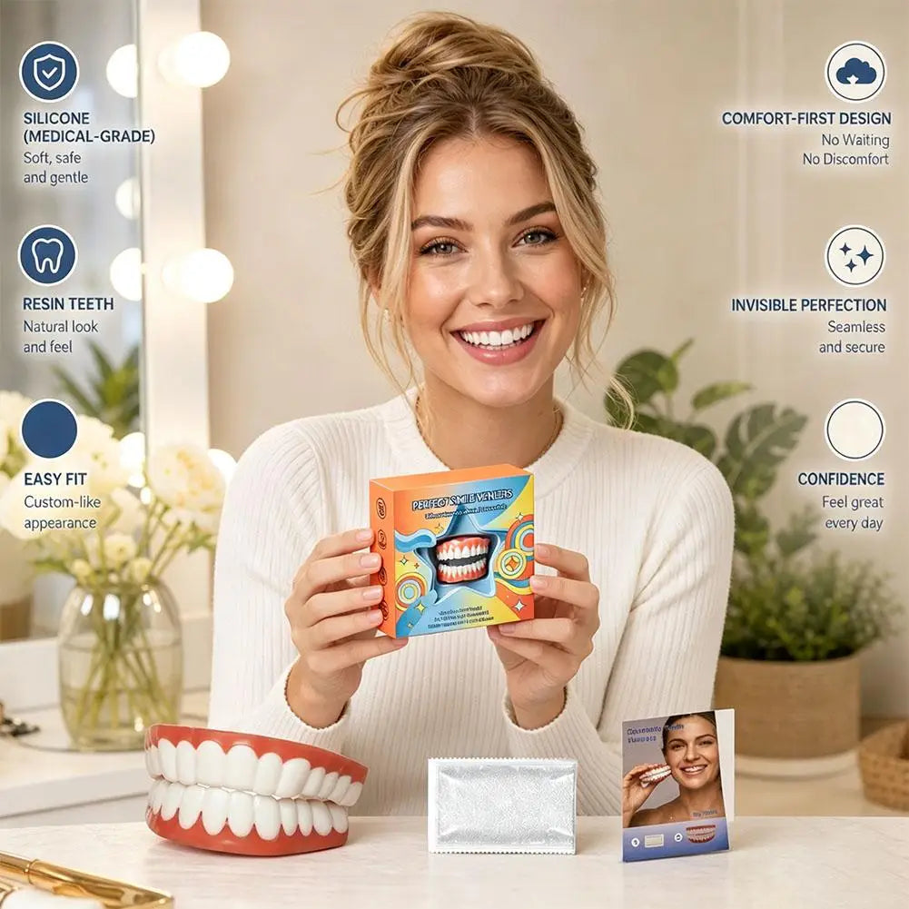 Moldable False Teeth for Women & Men, Upper & Lower Temporary Denture Set, Cosmetic Smile Kit for Missing, Chipped, Uneven Teeth Quake
