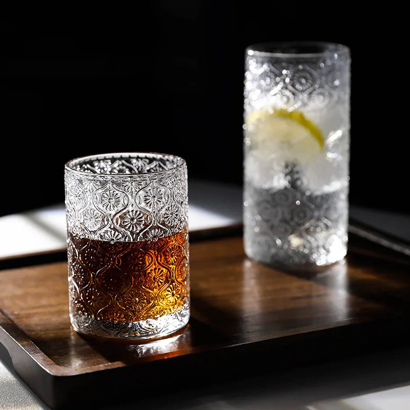 Vertical Striped Glass Cup Japanese Embossed Tumbler Heat‑Resistant Transparent Coffee Juice Mug Drinking Glass Quake