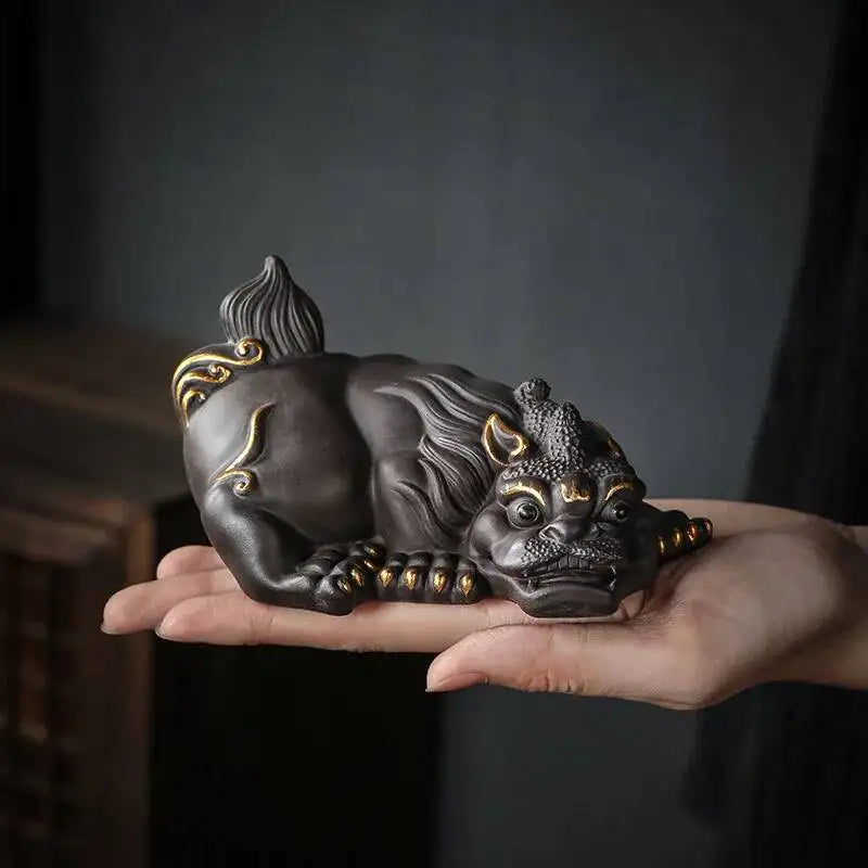 New Large Ceramic Kung Fu Tea Set Decoration Purple Clay Tea Pet Decoration Boutique Purple Clay Pixiu Tea Play Can Raise Tea Quake