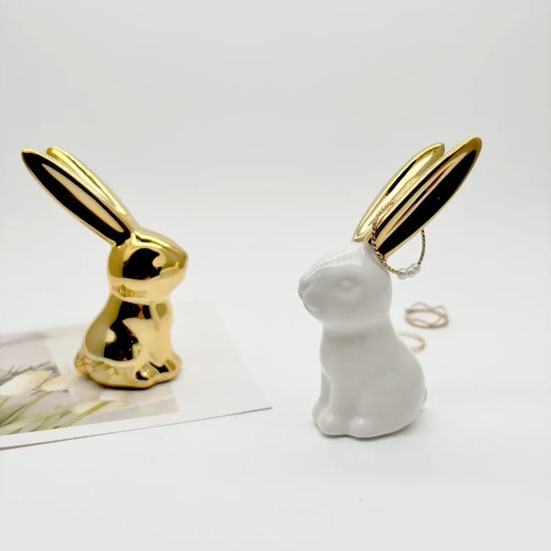 1pc Ceramic ornament Easter bunny creative cute Nordic decoration electroplated decoration handicraft Quake