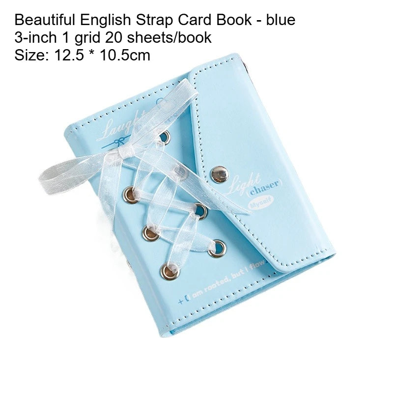 1pc Beautiful English Strap Style Card Album High Beauty Star Small Card Storage Polaroid Album Quake blue
