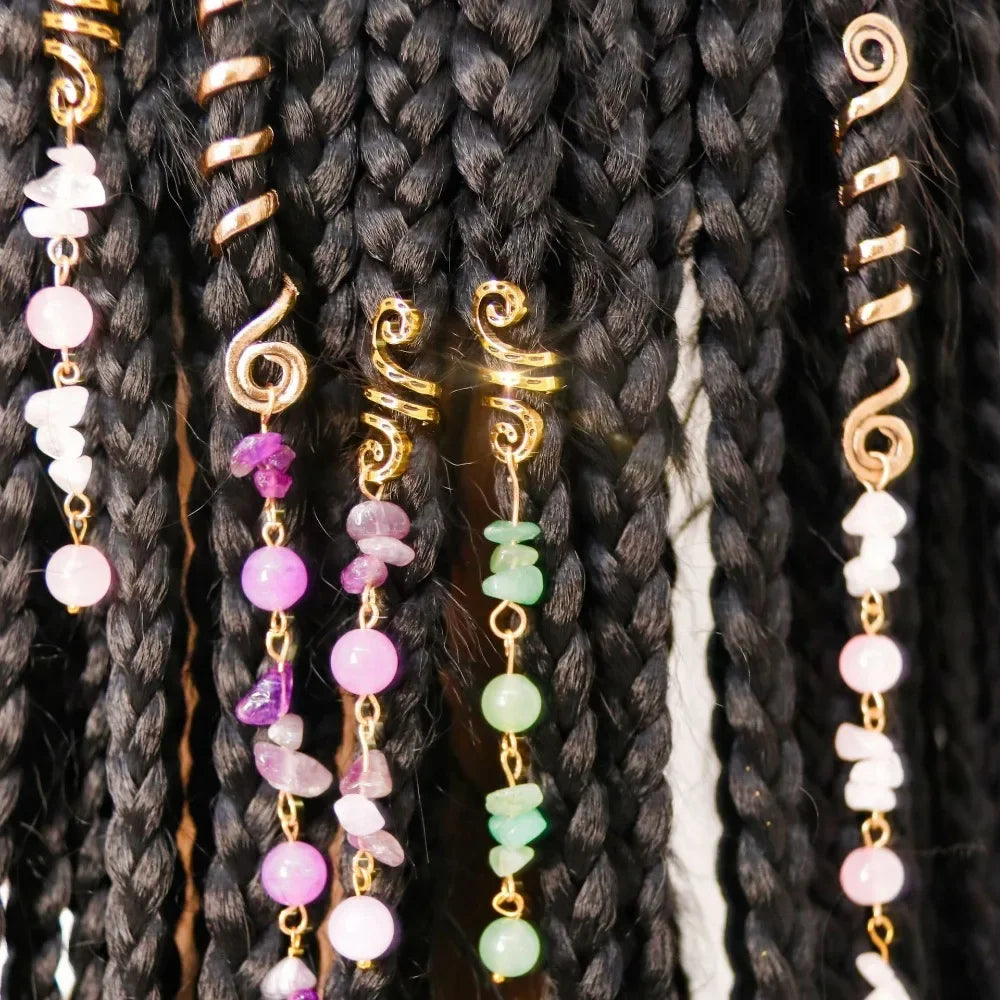 New Colored Hair Beads Crystal Stone Braids Barrette Spiral Charms Beads for Women Jewelry Vintage Hairpin Dreadlock Accessories Quake
