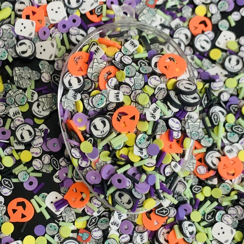 50g Halloween Pumpkin Mixed Polymer Clay Slices Sprinkles for DIY Crafts Slime Filling Material Crystal Mud Filler Accessories Quake