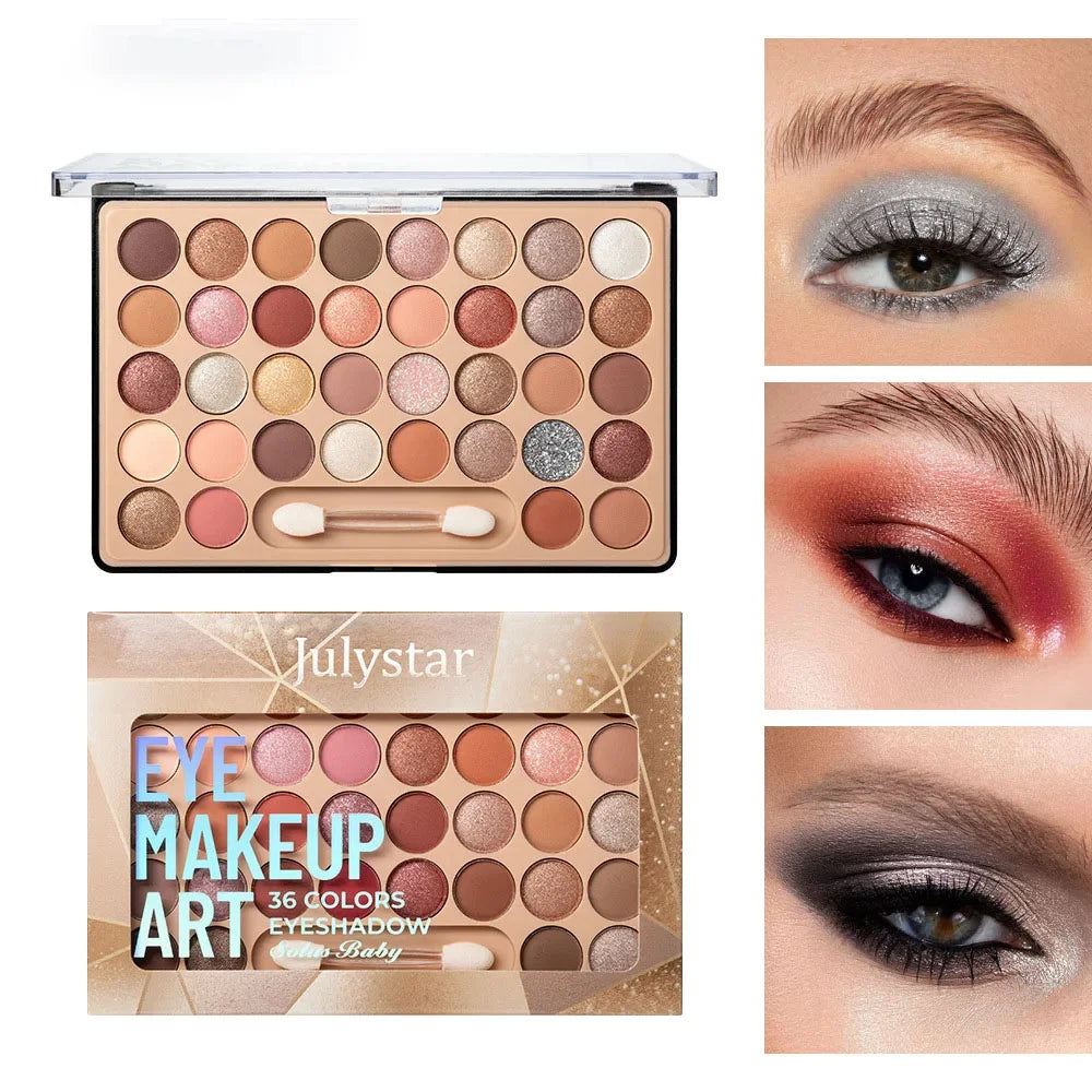 36 Color Eyeshadow Palette Shimmer Matte Multi-Functional Long-Lasting Pigmented Bridal Wedding Day Eye Makeup Quake