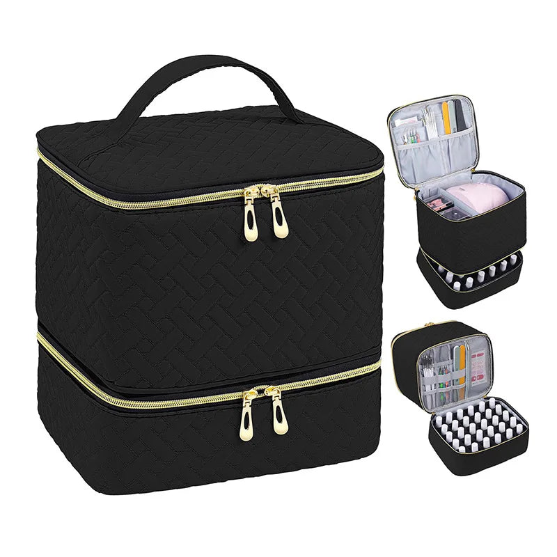Meichoon Portable Sewing Storage Bag 30 Compartment Double Layer Organizer for Sewing Supplies DIY Craft for Tailors Crafters Quake Black-B