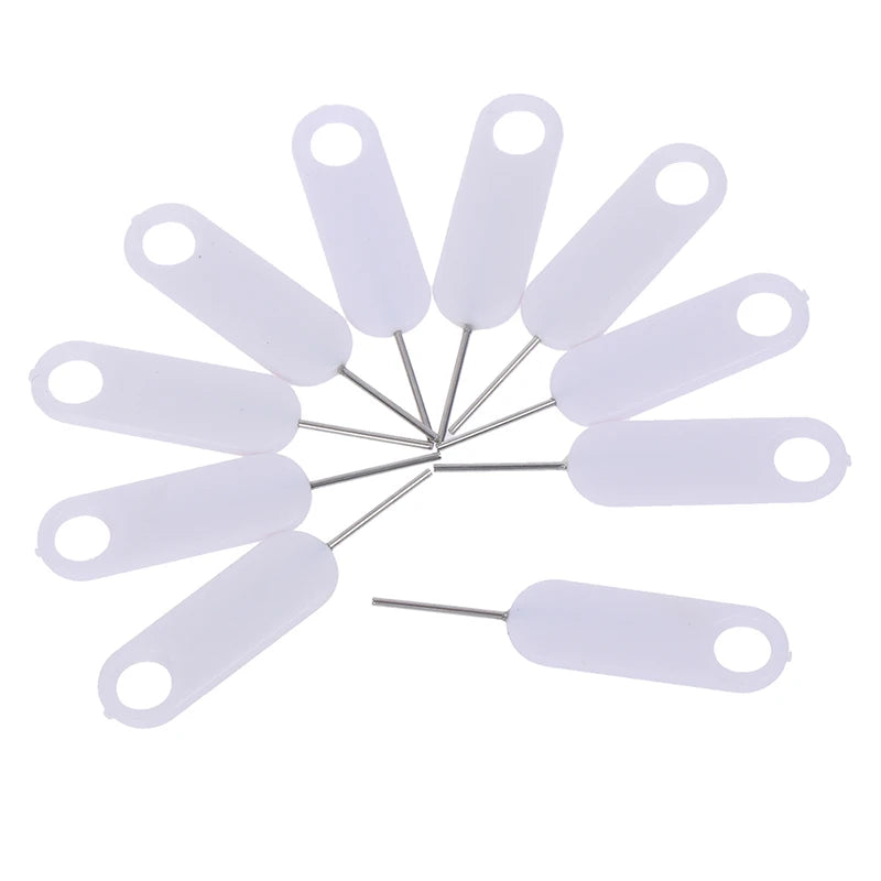 1/10Pcs Anti-Lost Sim Card Eject Pin Needle Universal Mobile Phone Steel Ejector Pin SIM Card Tray Opener Keyring Quake White-10Pcs