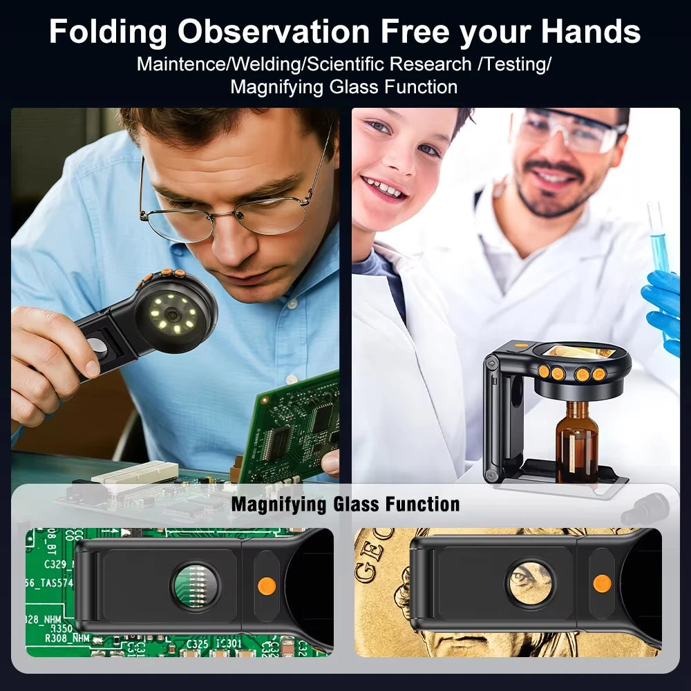Autofocus 500X Digital Microscope with 8leds 2MP Coin Video Microscopes Foldable Magnifying Glass 2Inch for Electronics Repair Quake