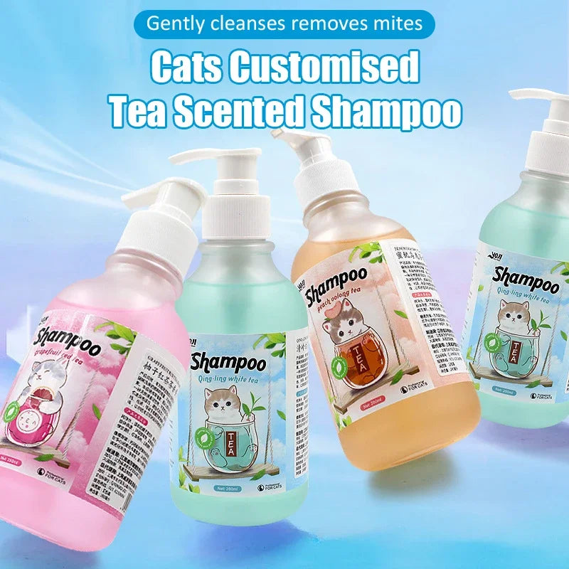 280ml Cat Shower Gel Tea Scent Shampoo Hair Care Bactericidal Mite Removal Anti Itching Deodorant Deep Cleaning Pet Products Quake