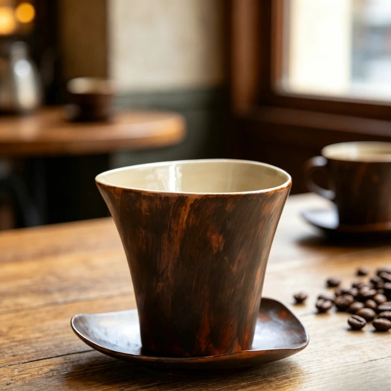 Vintage Kiln Change Ceramic Coffee Cup Irregular Shaped Mug European American Style Unique Afternoon Tea Water Cup Quake
