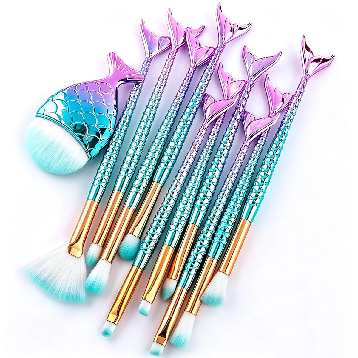 10/11-Piece Mermaid Makeup Brush Set – Creative & Cute Cosmetic Kit for Girls, Perfect Birthday Gift Quake