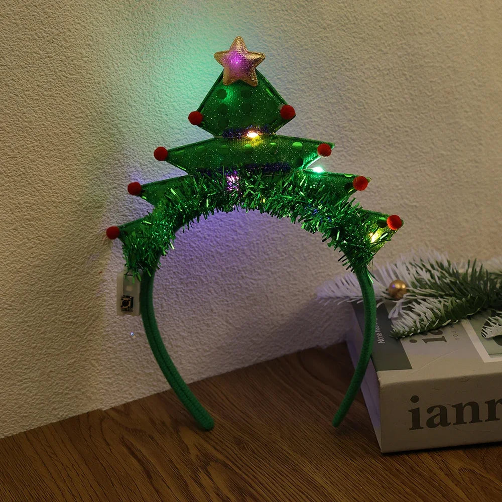 Christmas Luminous Headband Snowflakes Christmas Trees Headband Lovely LED Light Headband Flashing Hair Band Xmas Party Decor Quake