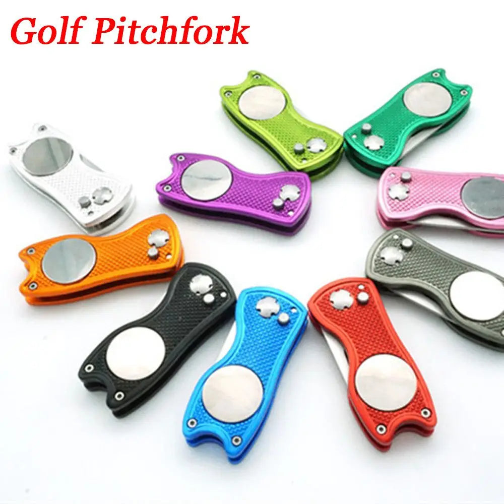7Colors Solid Switchblade Stainless Steel Pitch Groove Cleaner Golf Pitchfork Putting Green Fork Divot Repair Tool Quake