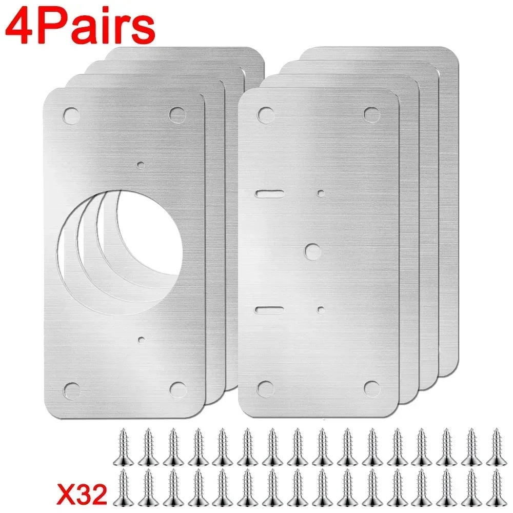 20/2PCS Stainless Steel Hinge Fixing Plate Kit Cabinet Door Hinge Repair Plate Bracket with Mounting Screw for Kitchen Furniture Quake 4Pairs(8Pcs)