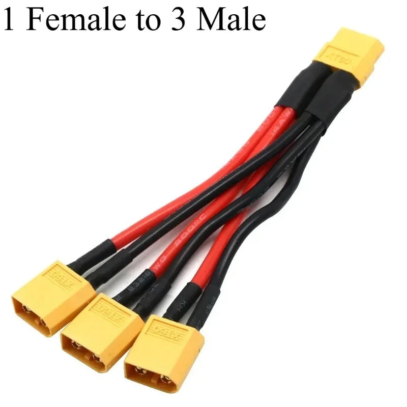 XT30/60/90 1 to 0/1/2/3 Parallel Battery Connector Male/Female Cable Dual Extension Y Splitter Silicone Wire 12AWG for RC ESC Quake 1 Female to 3 Male XT90 50CM
