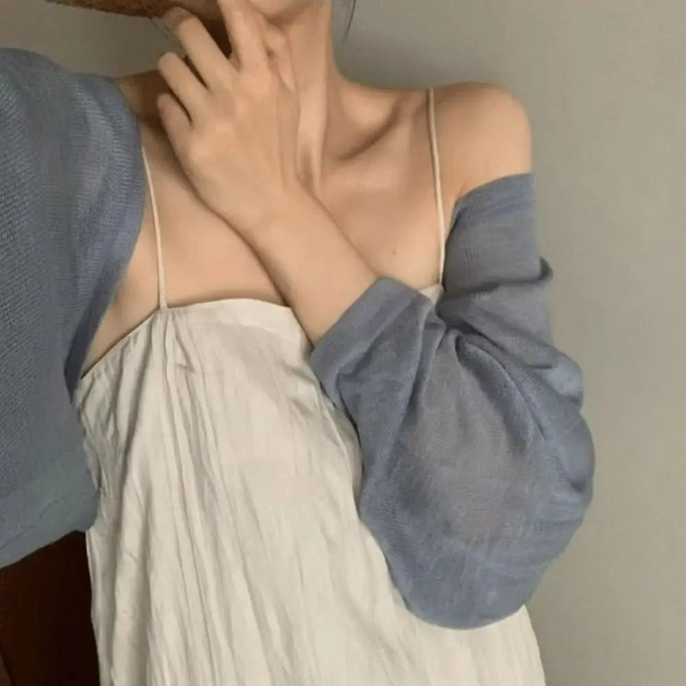 Thin Sunscreen Cardigan Ruffle Design Sunscreen Clothing Sun Protected Polyester Long Sleeve Short Coat Casual Summer Quake Blue