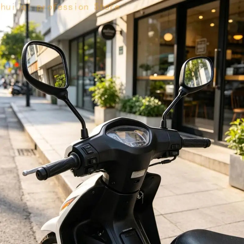 Rear View Mirror Set for Small Motorcycles and Trail Utility Vehicles, Two Mirrors With Metal Support and 8MM Thread H8WE Quake