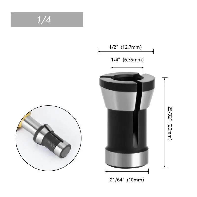1Pcs High Precision Router Collet Durable Steel 6mm 6.35mm 8mm Quarter Inch Shank For Milling Cutter Woodworking Use Quake 6.35mm