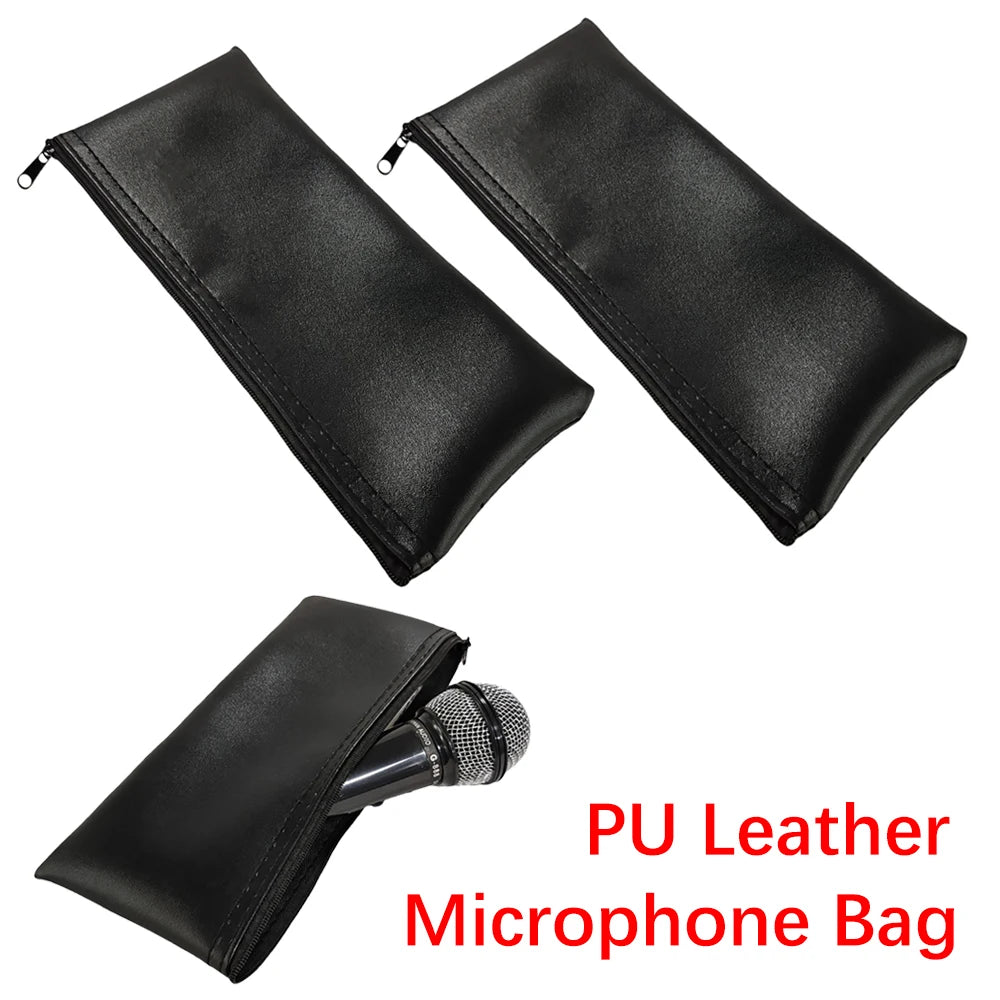 1/2pcs Portable Wireless Microphone Storage Carrying Bag, PU Leather Microphone Pouch For Shure SM57, SM58,SM11 Quake