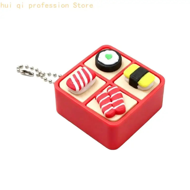 Small Sushi Box Press Keychain Toy with Button Top and Metal Chain for Desk, Bag, Pack, and Daily Travel Uses H8WE Quake Red CN