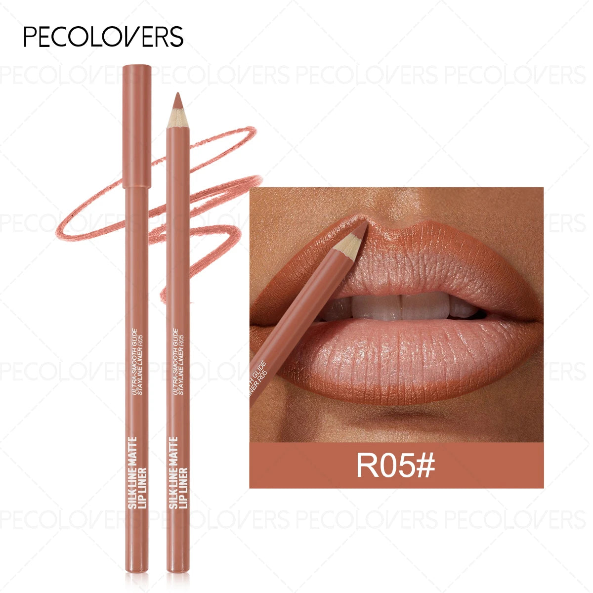 Waterproof Lip Liner Pencil - Matte Finish Long-Lasting, Multi-Color Shades (Nude, Berry, Red, Purple) for All Light Beige Types Quake R05