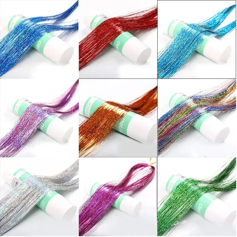 93cm/100cm Holographic Hair Extensions Accessories Glitter Hair Tinsel Sparkle Shiny 120 Strands Bling Twinkle Hair Extensions Quake