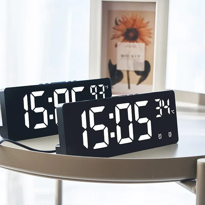 Voice Control Digital Alarm Clock Temperature Dual Alarm Snooze Desktop Table Clock Night Mode 12/24H LED Digital Clock Desk Quake