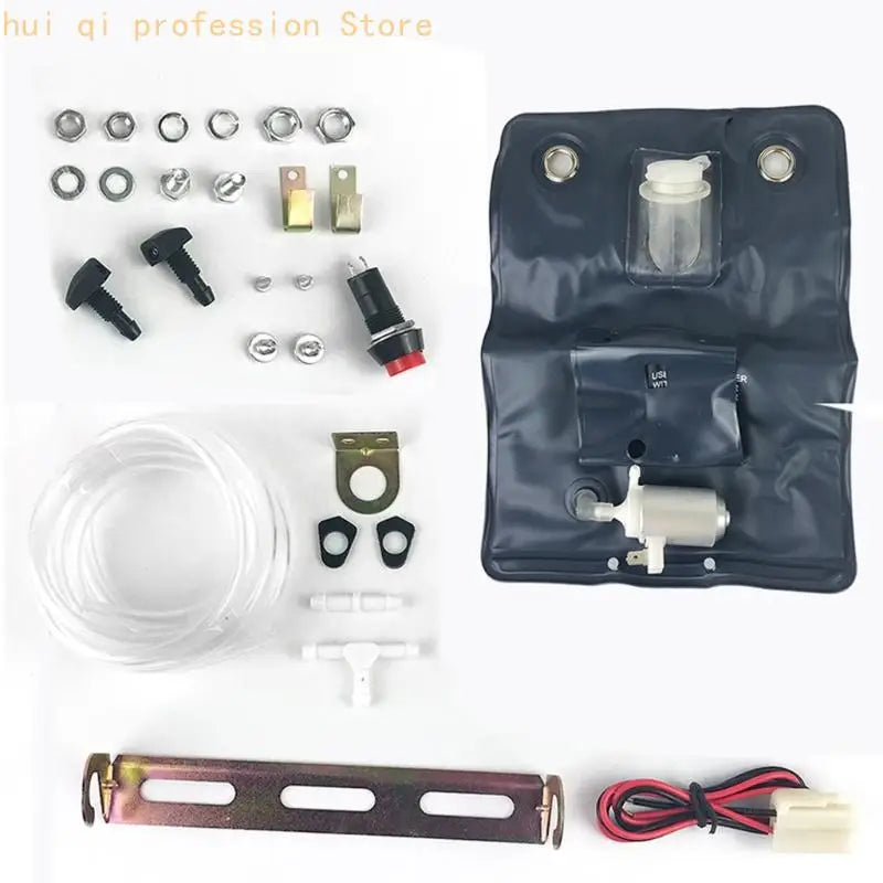 1L Windshield Washer Fluid Bag with Electric Pump, Clear Hose and Bracket for Fluid Storage, Windshield Cleaning and Routine Quake