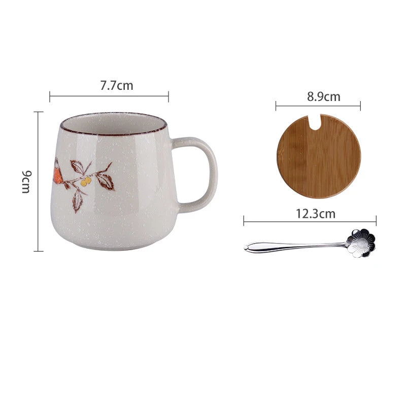 YWDL 350ml Japanese Ceramic Coffee Mug With Lid And Spoon Milk Breakfast Cups Home Heat-resistant Teacup Tumbler Water Mug Gift Quake B with spoon lid 350ml