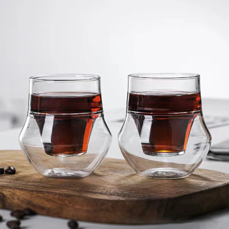 YWDL New Creative Double-layer Glass Cup Espresso Coffee Cup Anti-scalding Milk Party Brandy Wine Teacup Mug 120/250/335ml Quake