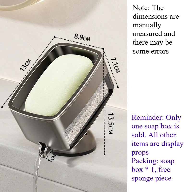 Punch‑Free Suction Cup Soap Box Stylish Soap Holder Detachable Drain Soap Tray Bathroom Counter Top Household Storage Rack Quake 1pc