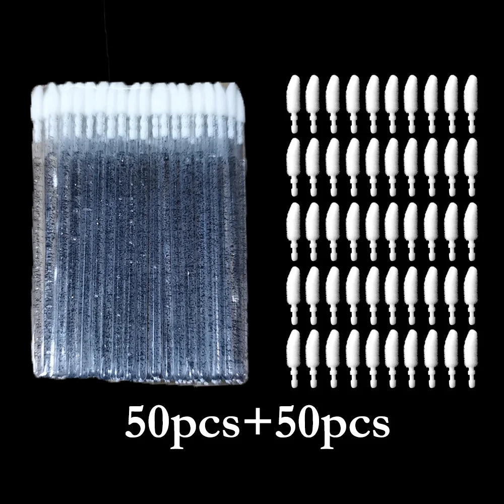 vvocci 50Pcs Disposable Lip Brushes + 50 Refills.Perfect for lip makeup.No shed,odorless,portable,cost-effective lip makeup tool Quake M153 M396 crys black