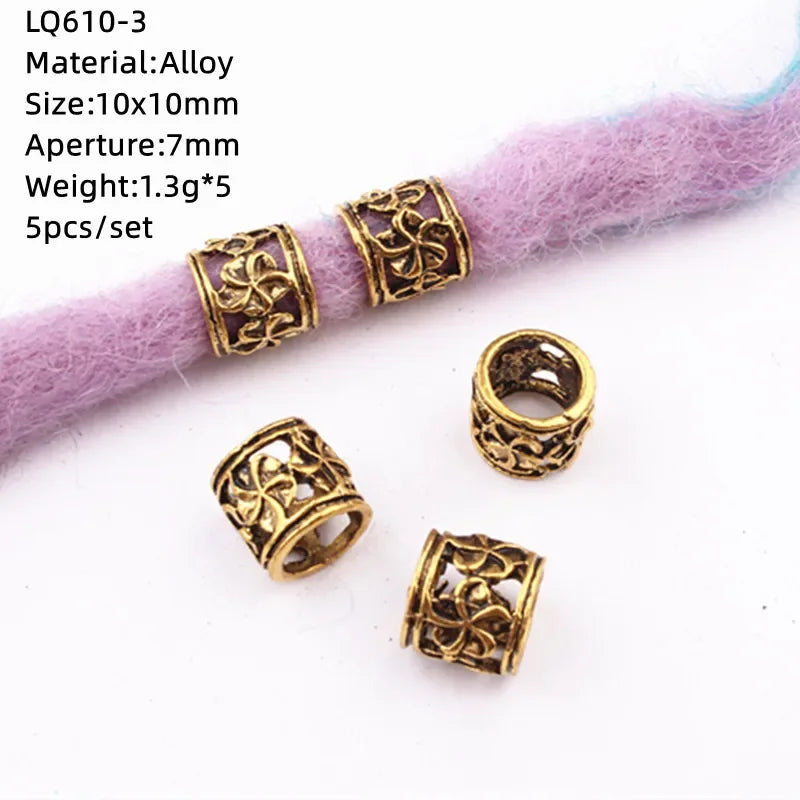 5/10Pcs Gold Charms Diy Hairs Braid Dread Dreadlock Beads Hair Ring Rope Elastic Hair Bands Ponytail Hairstyle Hair Accessories Quake 5pcs NO.22