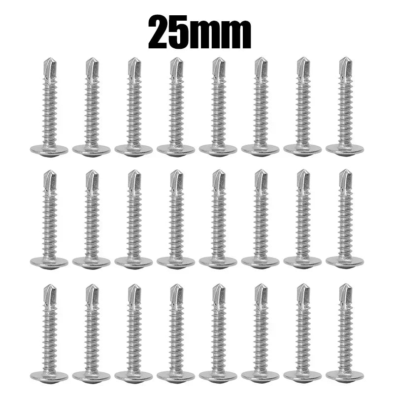 100/20PC Flat Head Self-tapping Drilling Screw 13/19/25mm Stainless Steel Rust-proof Screw for Metal Wood High-Strength Fastener Quake 25mm 40PCS