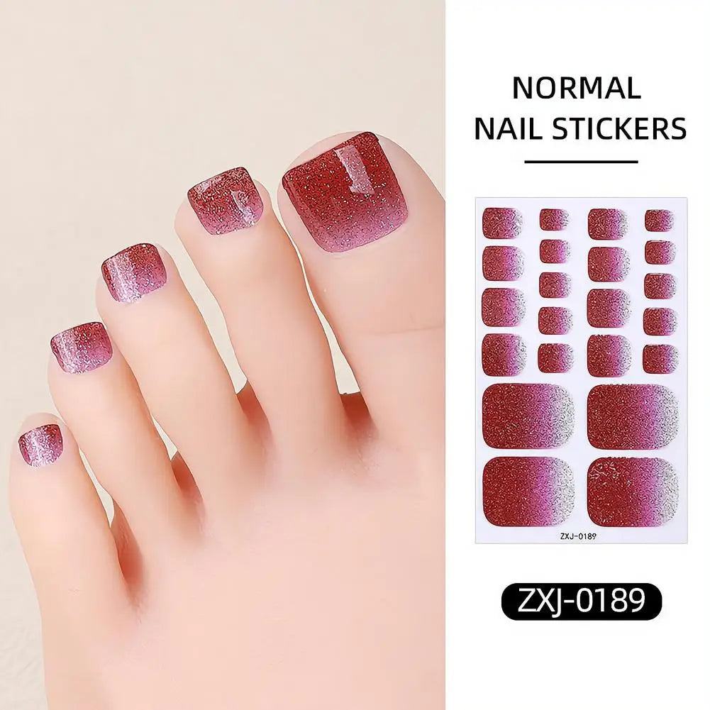 Toe Nail Stickers Full Nail Wraps Gradient Glitter Toenail Polish Strips for Women Shiny Self Adhesive Polish Gel Toenail Decals Quake