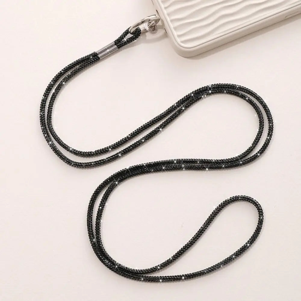 Luxury Rhinestone Phone Lanyard Glitter Crystal Phone Anti-Loss Rope Hanging Ornaments Strap Keychain Bling Bling Hanging Cord Quake black