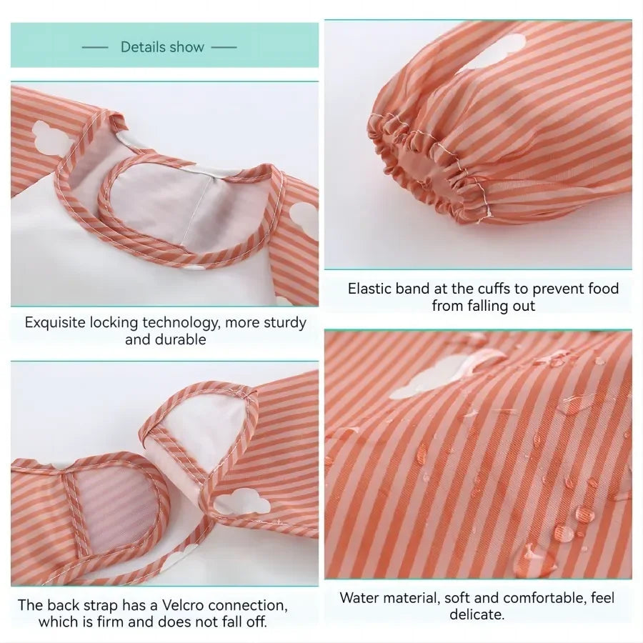 1Pcs Toddler Baby Cartoon Long Sleeve Art Apron Waterproof Eating Smock Infant Animal Smock Soft Baby Bib Burp Clothes Quake