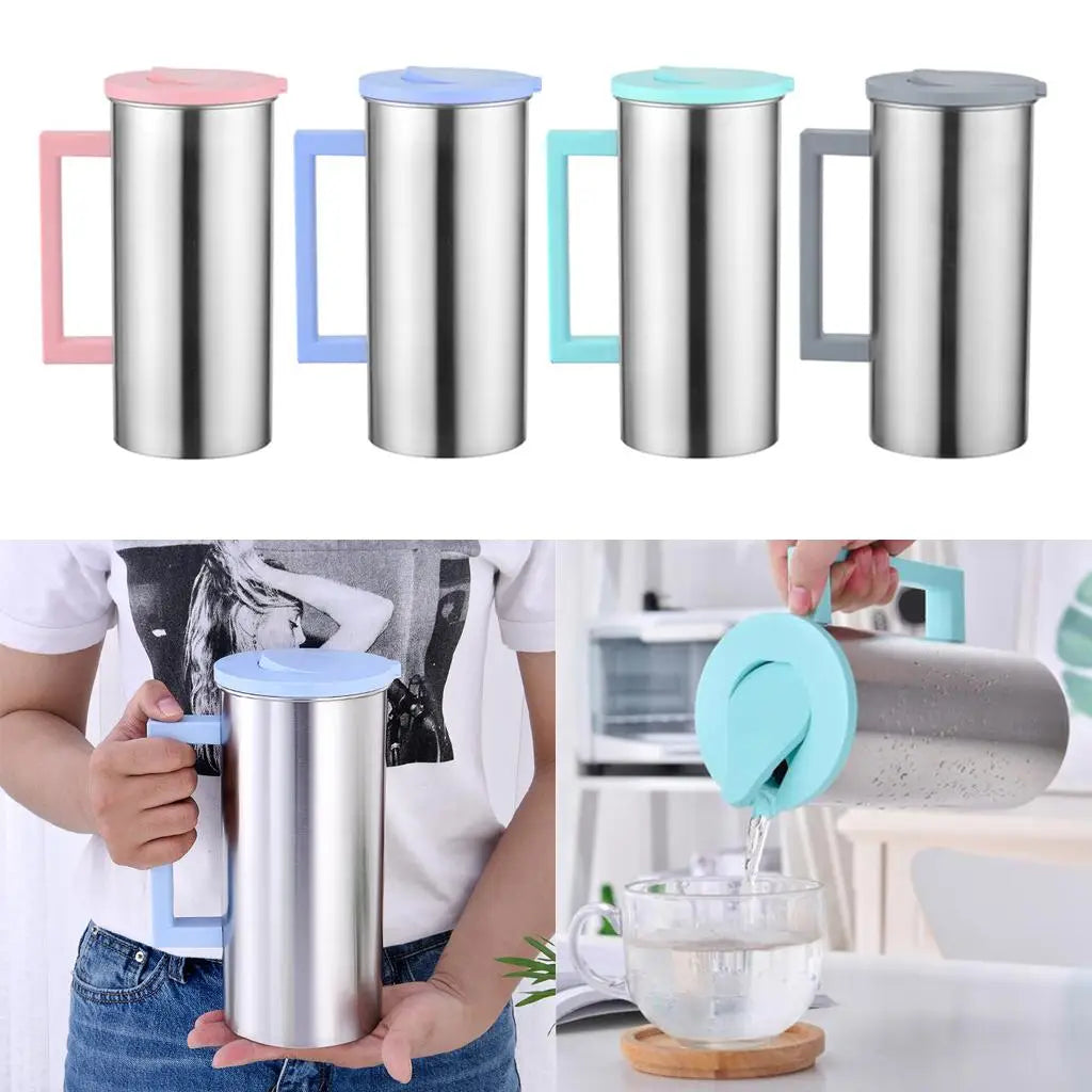 Stainless Steel Drinks Pitcher 1.8L Pink Iced Tea Jug Durable Easy Pour Handle for Restaurant Cafe Home Serving Quake