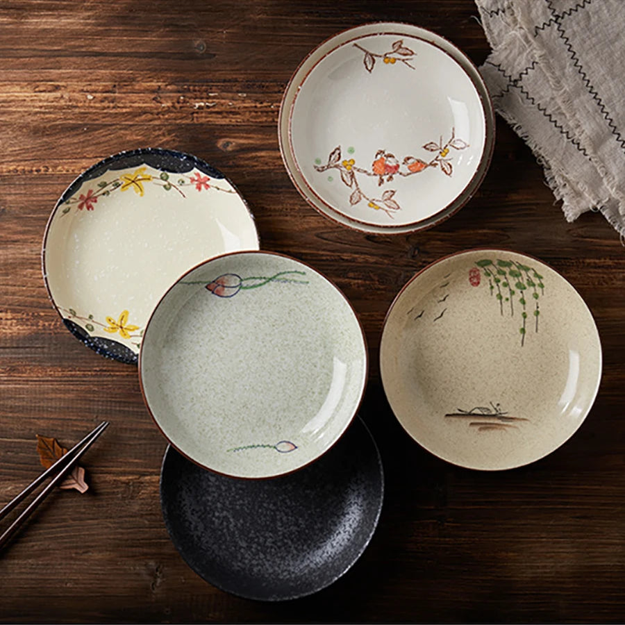 YWDL 8inch Japanese Dessert Salad Dinner Plate Ceramics Pasta Cake Serving Dish Dipping Sauce Dishes Hand-painted Tableware Quake