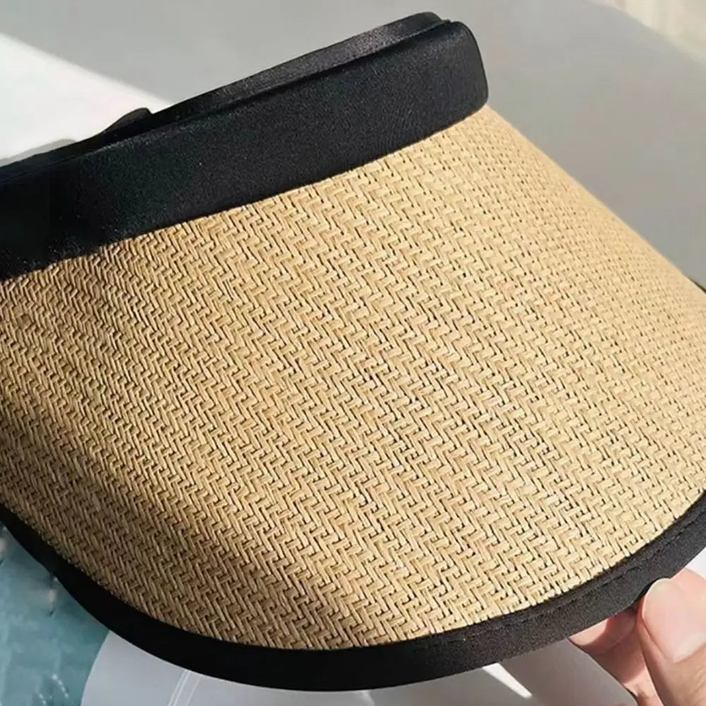 Sweet Visors Straw Hat Sun Protection UV Protection Beach Hat Large Eaves Empty Top Hat Quake