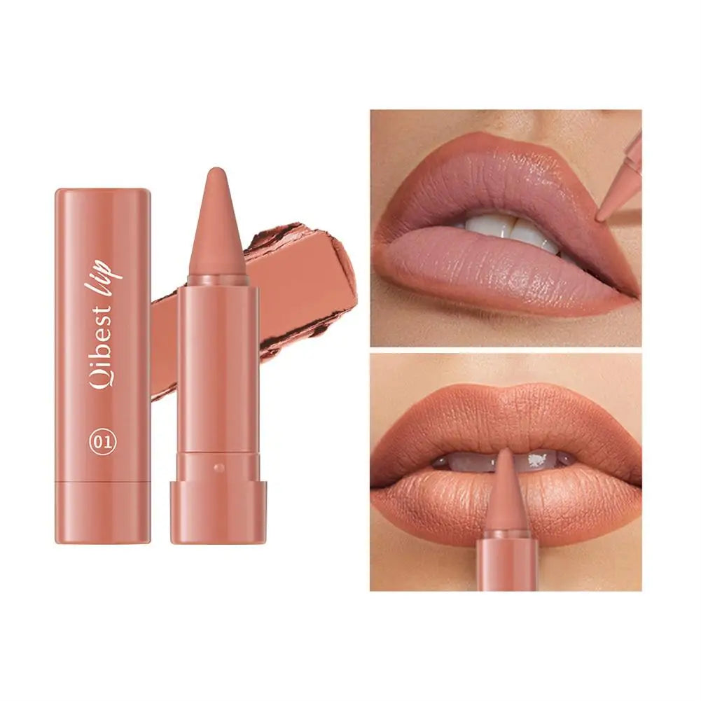 Twist Up Gradient Matte Lipstick Crayon Lip Liner Pencil For Women, Long Lasting Waterproof Flawless Contour Lip Pencil Crayon Quake 01