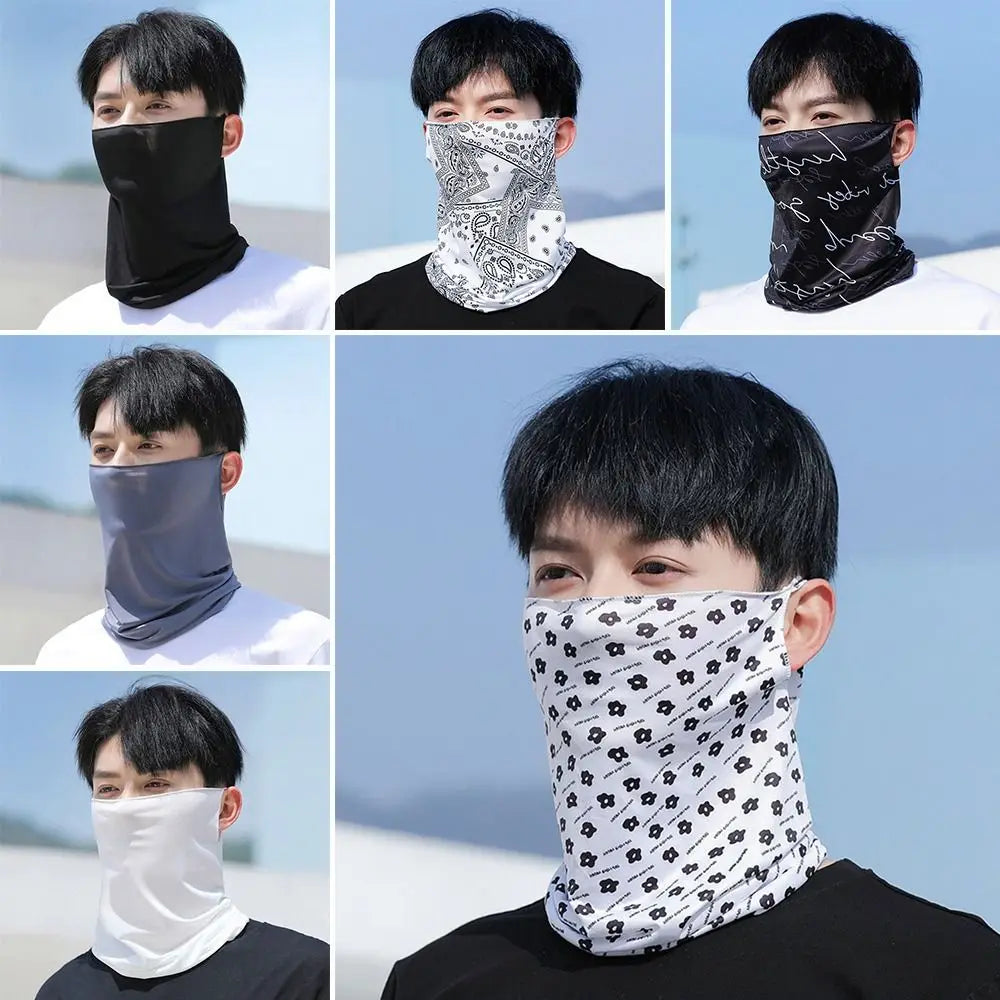 Windproof Breathable lce Silk Bandana Elastic Hanging Ear Cool Face Scarf Cycling Balaclava Men Women Quake