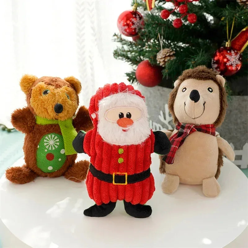 Christmas Dog Chewing Plush Toy - Santa Elk Gingerbread Man Donut Cartoon Series, Squeak Noise Pet Toy Suitable for Dogs and Cat Quake