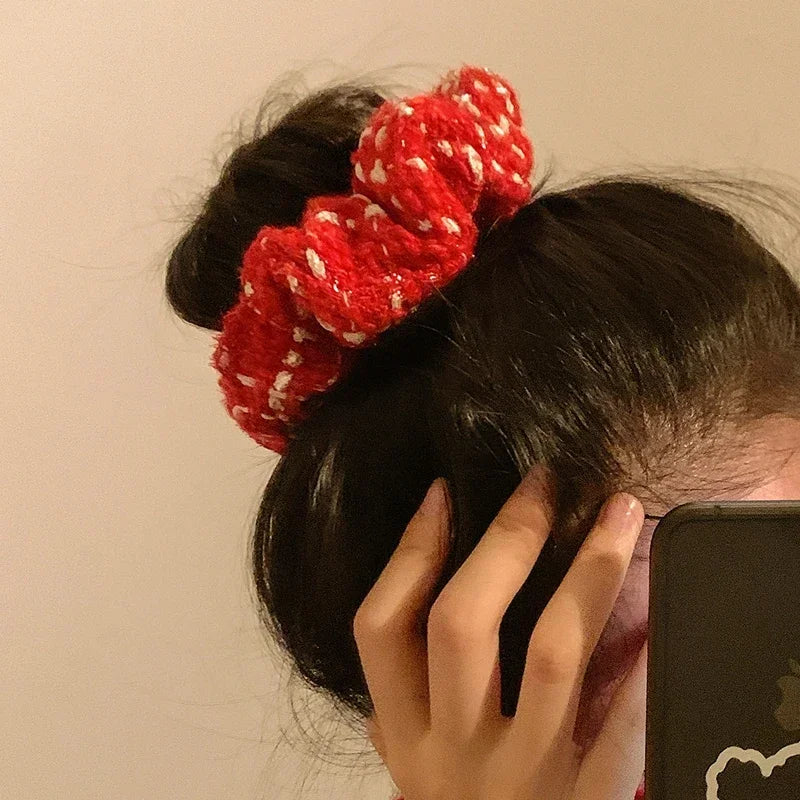 Red Hair Scrunchies Women Girls Sweet Hair Rope Ties Christmas Hair Accessories Elastic Headbands Ponytail Holder Rubber Bands Quake