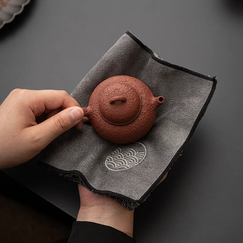 Embroidered Imitation Deer Skin Velvet Double-sided Tea Towel Zen Minimalist Tea Cloth Tea Mat Teapot Care Towel Kung Fu Tea Set Quake