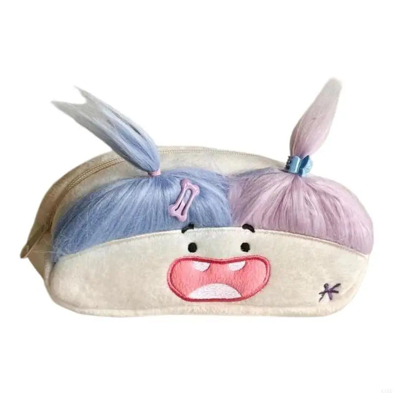 Plush Character Pencil Case with Roomy Writing Tool Storage, Cotton Fabric, Embroidered Face, and Secure Top Closure K1KF Quake for Pisces. CN